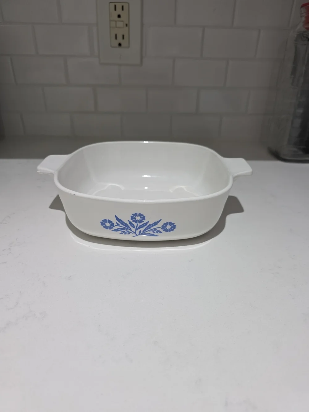 Corelle-Style White Casserole Dish with Blue Floral Pattern B-13 No Lid